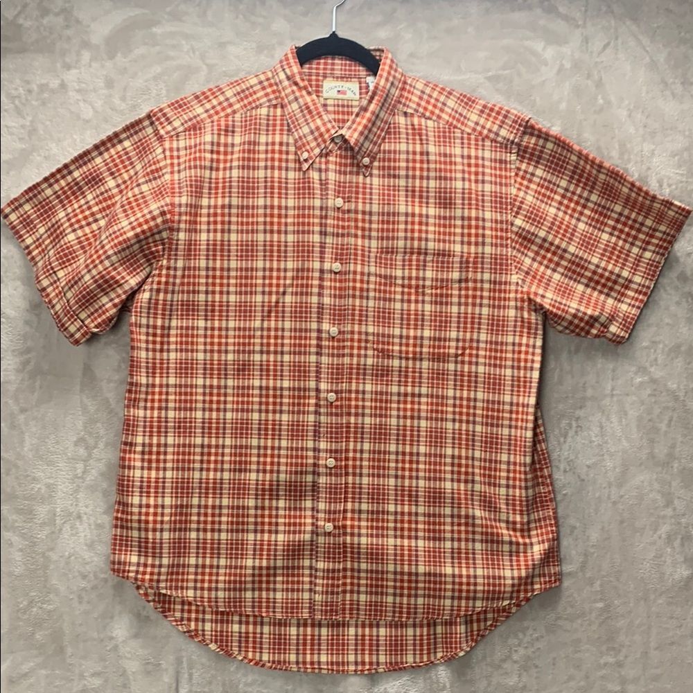 COUNTY SEAT ✬ MEDIUM MENS SHORT SLEEVE  BUTTON DOWN SHIRT ✬ RED TAN PLAID